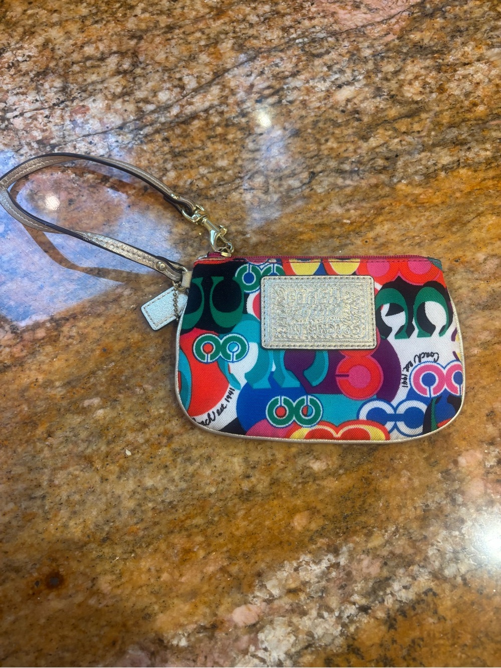 Coach Poppy Multicolor Graphic Signature Wristlet in Gold Trim